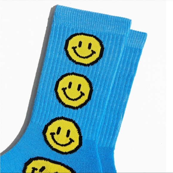 New🌟Blue Smiley Face Cotton Socks Happy - Picture 2 of 4